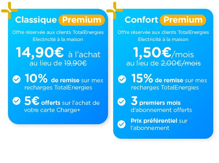 Offre carte de recharge électrique Charge+ Premium pour les clients TotalEnergies TotalEnergies Electricité