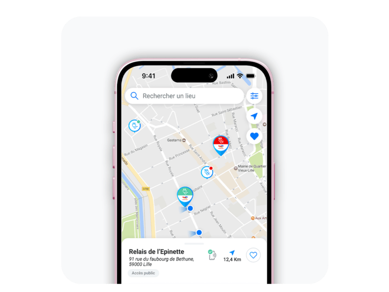 Visuel qui met en avant la map présente sur l'application Charge+