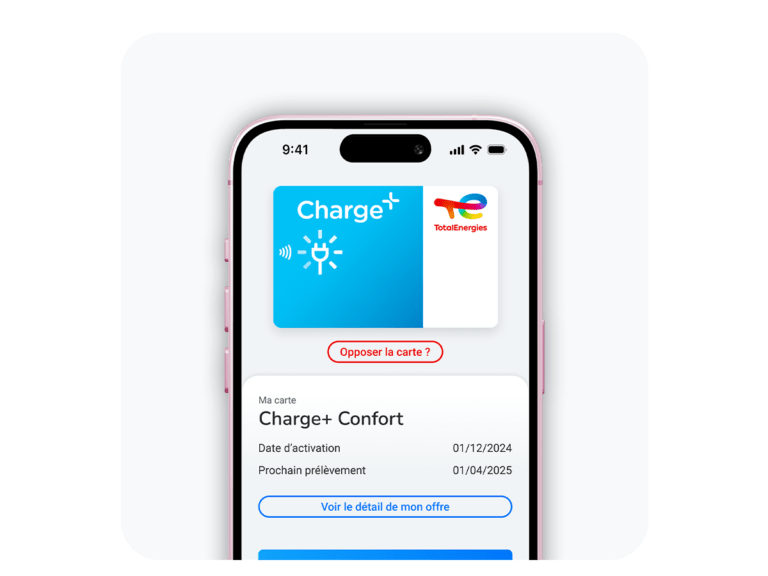 Capture de la carte Charge+ présente sur l'application Charge+