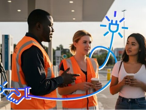 Discussion d'employés de TotalEnergies en station pour la semaine du client